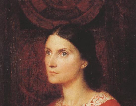 George Frederick watts,O.M.,R.A. Portrait of Lady Wolverton,nee Georgiana Tufnell,half length,earing a red dress (mk37) oil painting picture